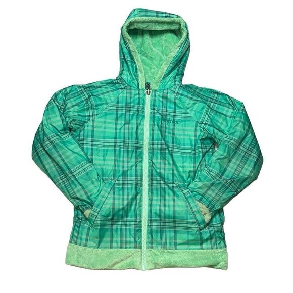 Girls Marmot reversible lite jacket fuzzy and windbreaker in Green. Sz M 7-8 - Picture 2 of 15